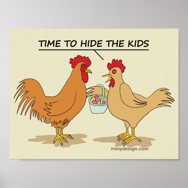 Poster Caça ao Ovo de Páscoa de Frango Engraçado Desenho  (Frente)