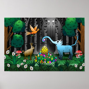 Poster Caça aos ovos de Páscoa na floresta