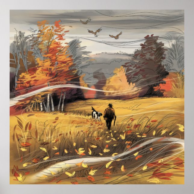 Poster Caça aos Pheasant, Perseguição Rural Natureza do o (Frente)