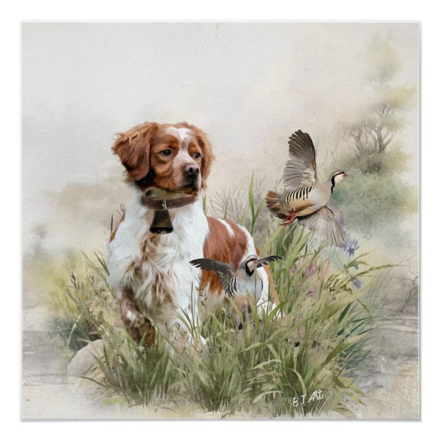 Póster Caça com um cão Brittany, Art (Frente)