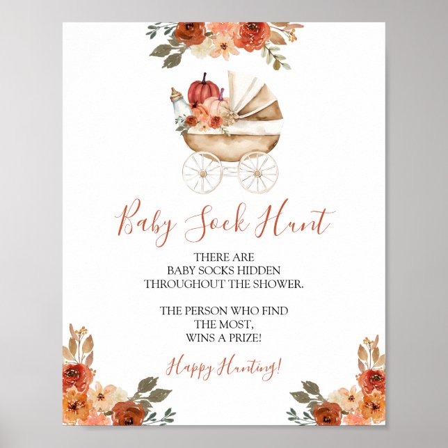 Poster Caça de Meias de Bebê Floral de Carrinho de Abóbor (Frente)