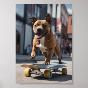 Poster Caça de skate: Um Staffy em Movimento