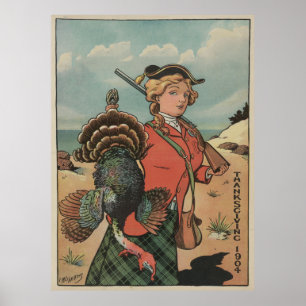 Poster Caça de Turquia da acção de graças do vintage
