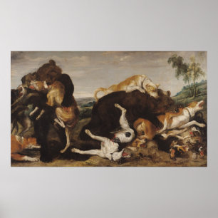 Poster Caça do urso ou, batalha entre cães e ursos