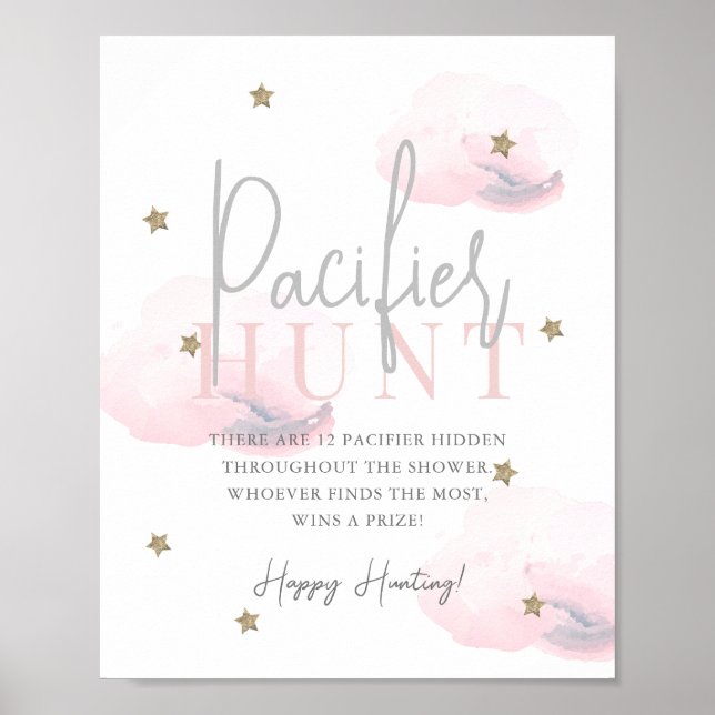 Poster Caça Pacificadora de Chá de fraldas Rosa-Rosa com  (Frente)