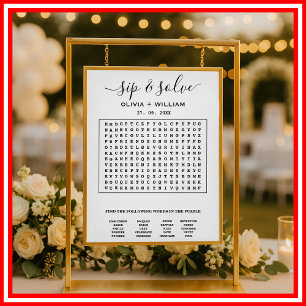 Poster Caça-palavras Personalizado de Casamento Sip and S