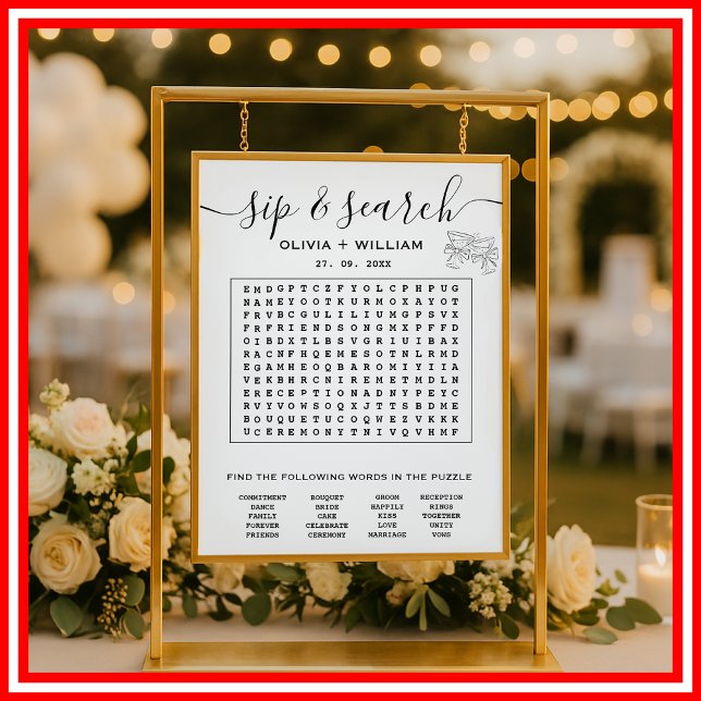 Poster Caça-palavras Personalizado de Casamento Sip and S (Criador carregado)
