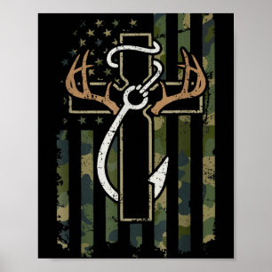 Poster Caça Pesca Fé Veado Galhadas Cruz Gancho Chri