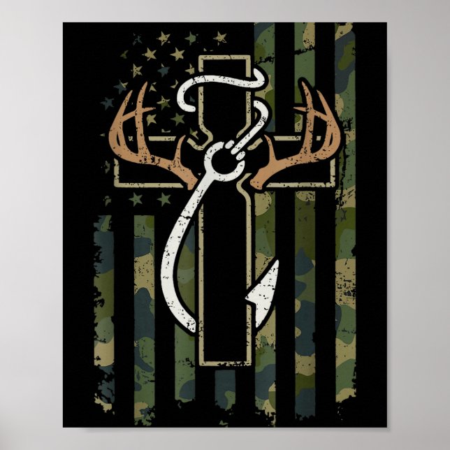 Poster Caça Pesca Fé Veado Galhadas Cruz Gancho Chri (Frente)