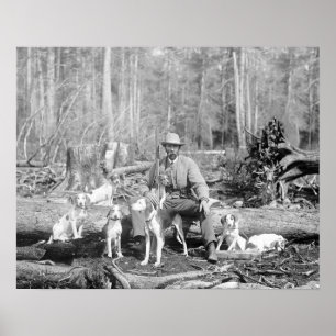 Póster Caçador com seus Cães de Caça, 1897. Foto Antiga