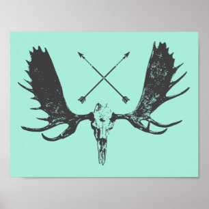 Póster Caçador da arte do crânio dos alces do carvão