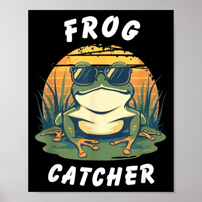 Poster Caçador de Rãs Retro Caça de Rãs Divertida Lagoa a (Frente)