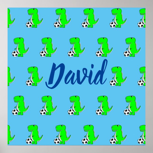 Poster Caçador Verde Bonito Dino T-Rex Em Azul (Frente)