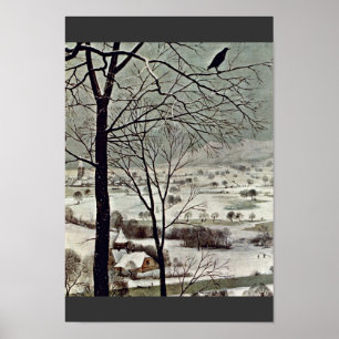 Póster Caçadores no detalhe da neve (mês de janeiro)