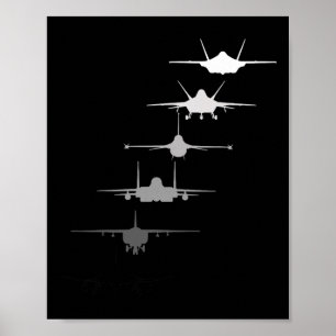 Poster Caças da Força Aérea F-4 F-111 F-15 F-16 F-22 F-