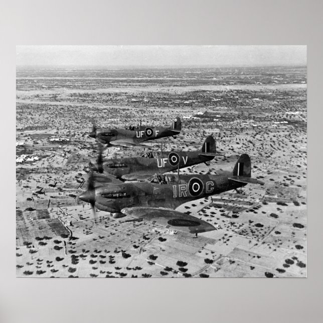 Poster Caças Spitfire sobre a África, 1943. Foto Antiga (Frente)