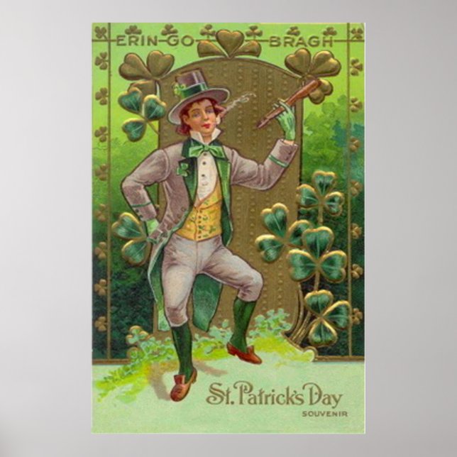 Póster Cachimbo de argila trevo do duende Shillelagh (Frente)