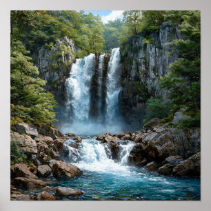 Poster Cachoeira Arte de Foto da Natureza Floresta Cênica