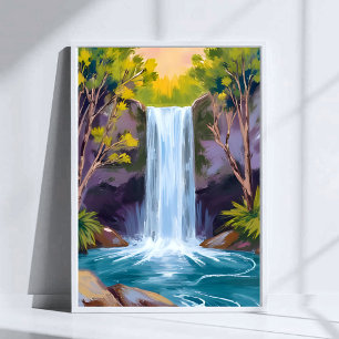 Poster Cachoeira Azul   Pintura da Natureza Paisagem Flor