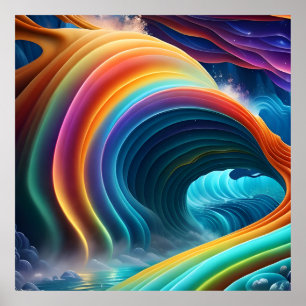 Poster Cachoeira de Água da Arco-íris Brilhante e Gracios