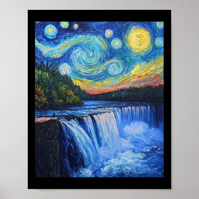 Poster Cachoeira de Niagara - Estilo Van Gogh - Noite Est (Frente)