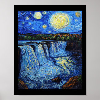Poster Cachoeira de Niagara - Estilo Van Gogh - Noite Est