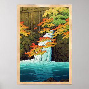 Póster Cachoeira de Senju, arte do hanga da canela de