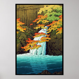 Póster Cachoeira de Senju, arte do hanga da canela de