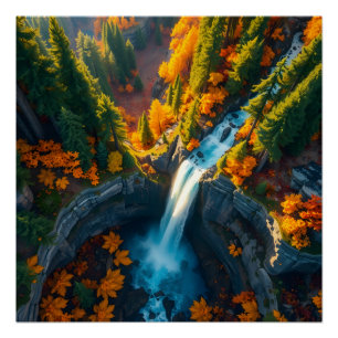 Póster Cachoeira do Canyon de Outono – Paisagem Florestal