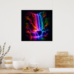Poster Cachoeira do Espectro Elétrico com Árvores Luminos