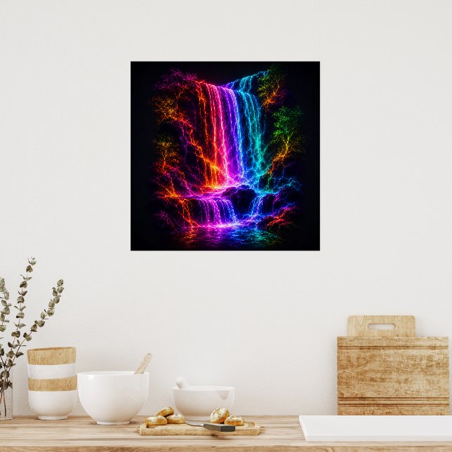 Poster Cachoeira do Espectro Elétrico com Árvores Luminos (Cozinha)