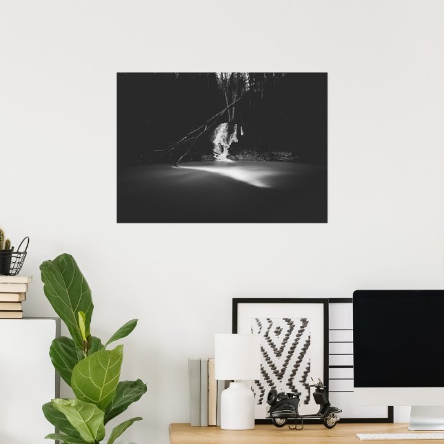 Poster Cachoeira minimalista em preto e branco (Escritório em casa)