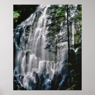 Póster Cachoeira na floresta, Oregon
