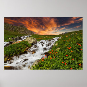 Poster Cachoeira nas montanhas com flores