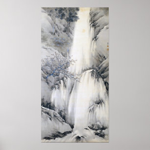 Póster Cachoeira pela pintura japonesa da tinta de