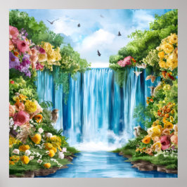 Poster Cachoeira pintada à aquarela