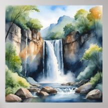 Cachoeira pintada com aquarela