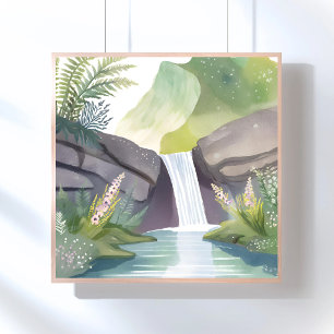 Poster Cachoeira Sussurro Paisagem Aquarela da Natureza