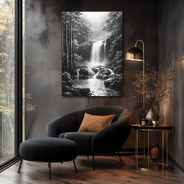 Poster Cachoeira Tranquila na Floresta - Arte a Carvão