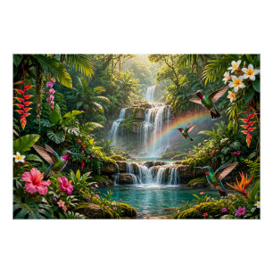 Póster Cachoeiras Arco-íris Beija-flores Esconderijo Trop