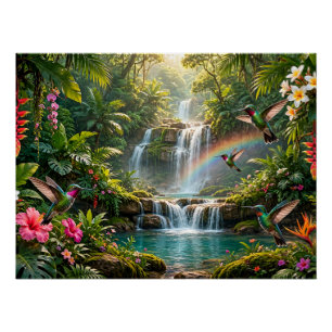 Póster Cachoeiras Arco-íris Beija-flores Esconderijo Trop