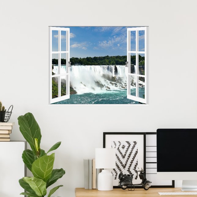 Póster Cachoeiras Trompe l'oeil Vista da Janela Falsa (Escritório em casa)