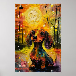 Poster Cachorrinho Dachshund Fofo e Caprichoso na Florest