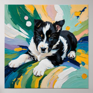 Poster Cachorrinho Divertido em Explosão de Cores – Abstr