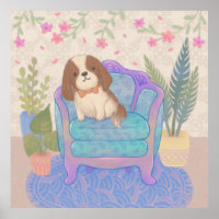 Cachorrinho Fofo em Ilustração de Poltrona Vintage