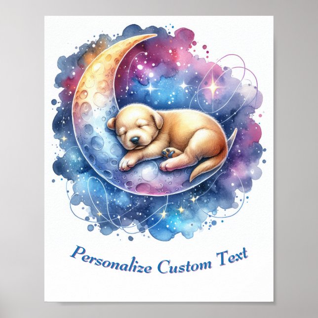 Poster Cachorrinho Fofo Personalizado Dormindo na Lua (Frente)