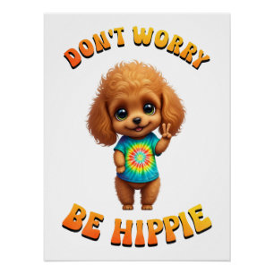 Póster Cachorrinho Poodle Hippie Cachorro Feliz