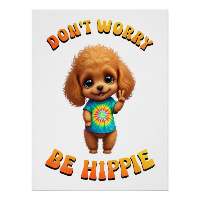 Póster Cachorrinho Poodle Hippie Cachorro Feliz  (Frente)