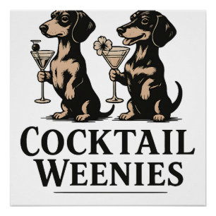 Póster Cachorrinhos Cocktail Dachshund Cachorro Wiener En