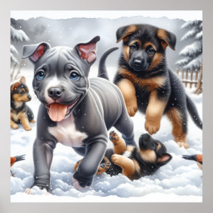 Poster Cachorrinhos Felizes Jogam